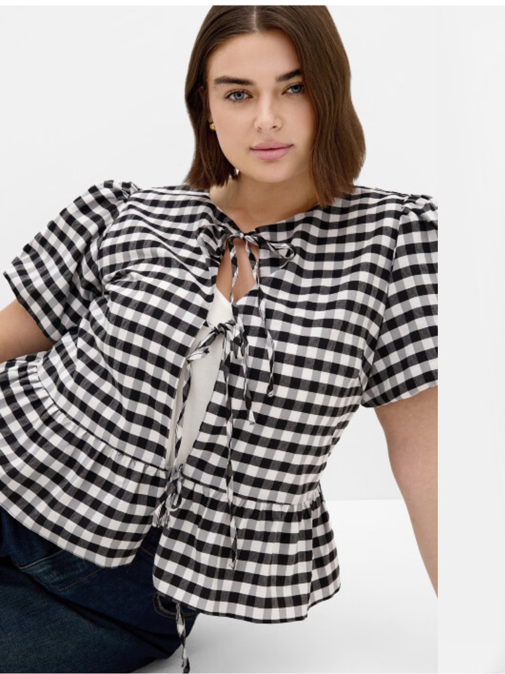 City Chic black gingham tie top size 20 nwt